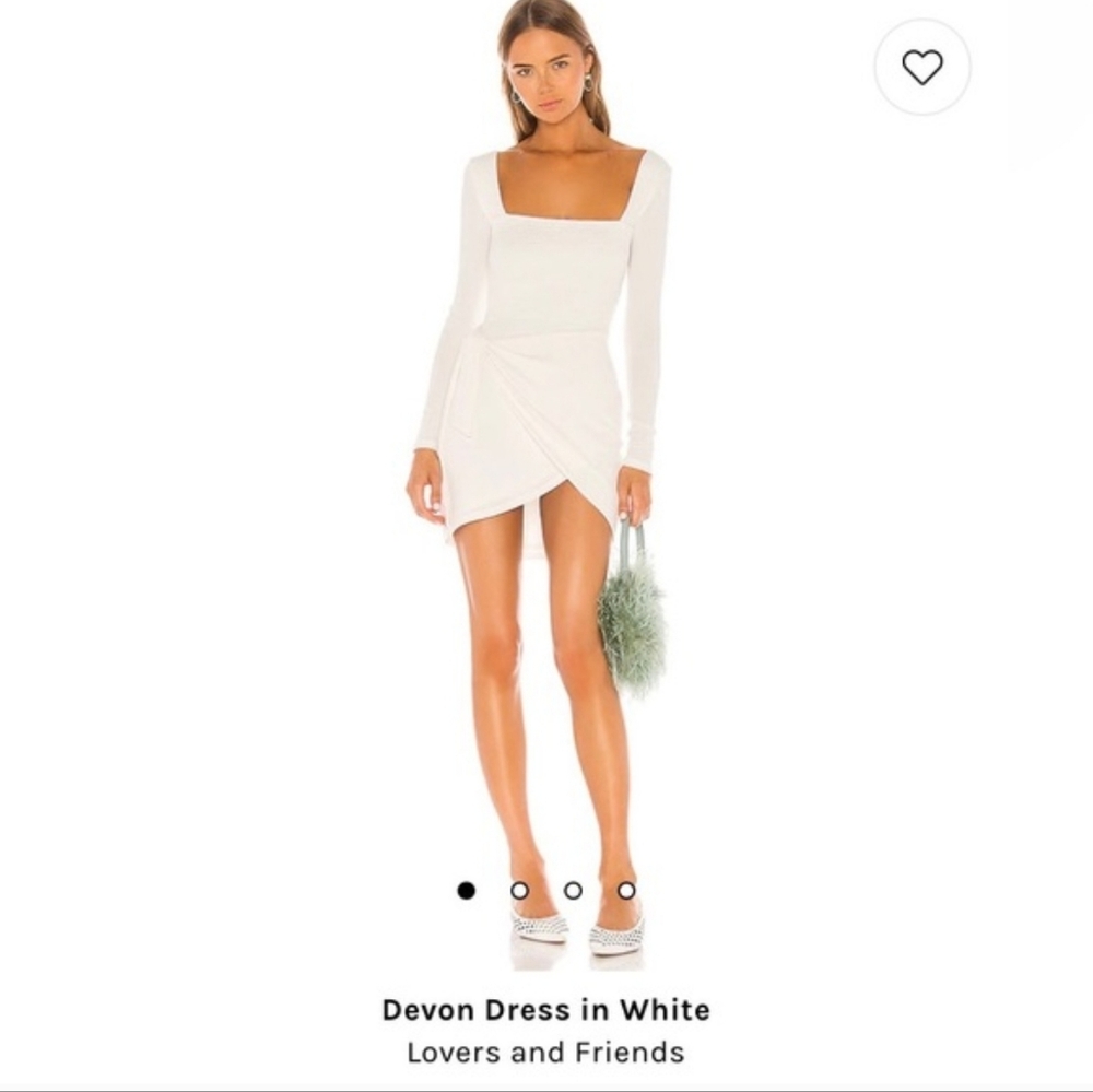 Lovers + Friends White Long-Sleeve Tie-Waist Mini Dress